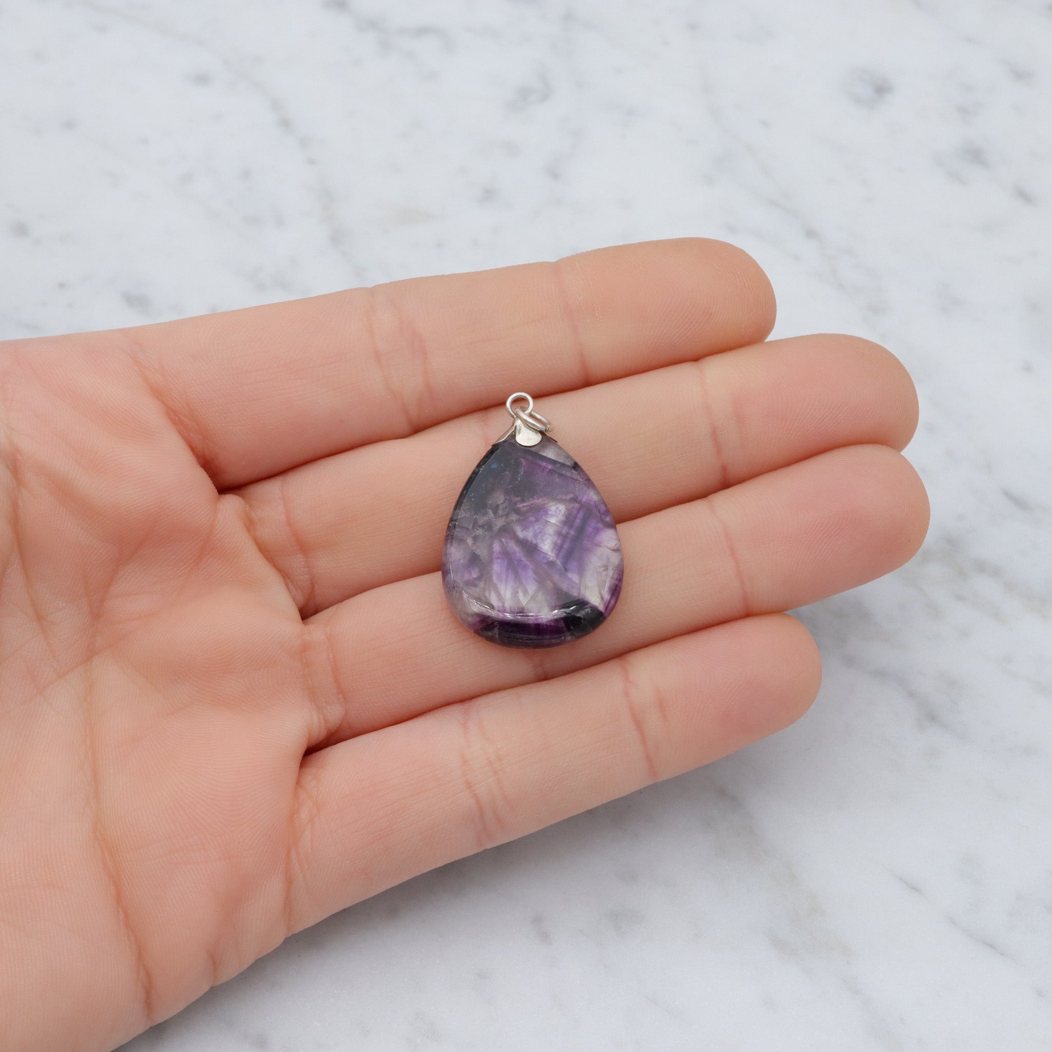 Vintage trapiche amethyst slice teardrop sterling pendant